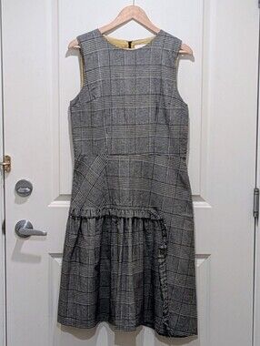 EUC Dinora Italy M Vintage Black and White Check Drop Waist Wool Blend Dress